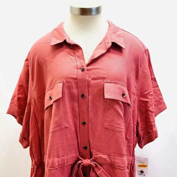 NWT CROFT & BARROW Women Short Sleeve Pullover Collared Draw String Dress Sz 3X - Picture 2 of 15